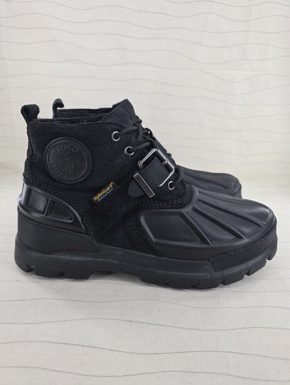 Polo Ralph Lauren Mens OSLO Low Black Leather Waterproof Duck Boots Size 10.5D